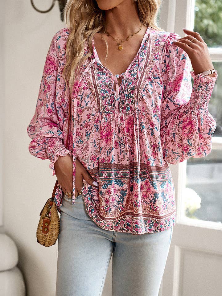 world apparel - Wholesale Blouse - Women's - 2025 NEW Bohemian Rhapsody Resort Chic Print Top