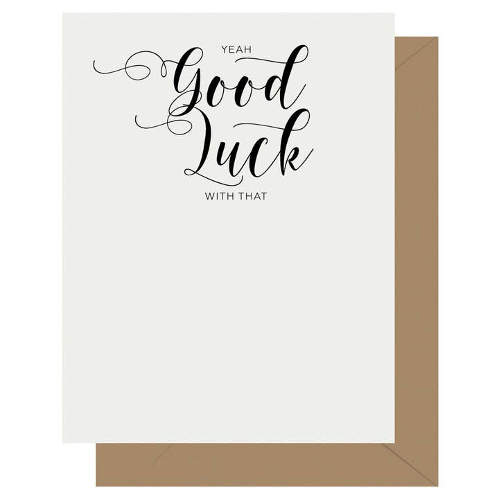 Crass Calligraphy Good Luck Letterpress Greeting Card for wholesale by Letterpress Jess