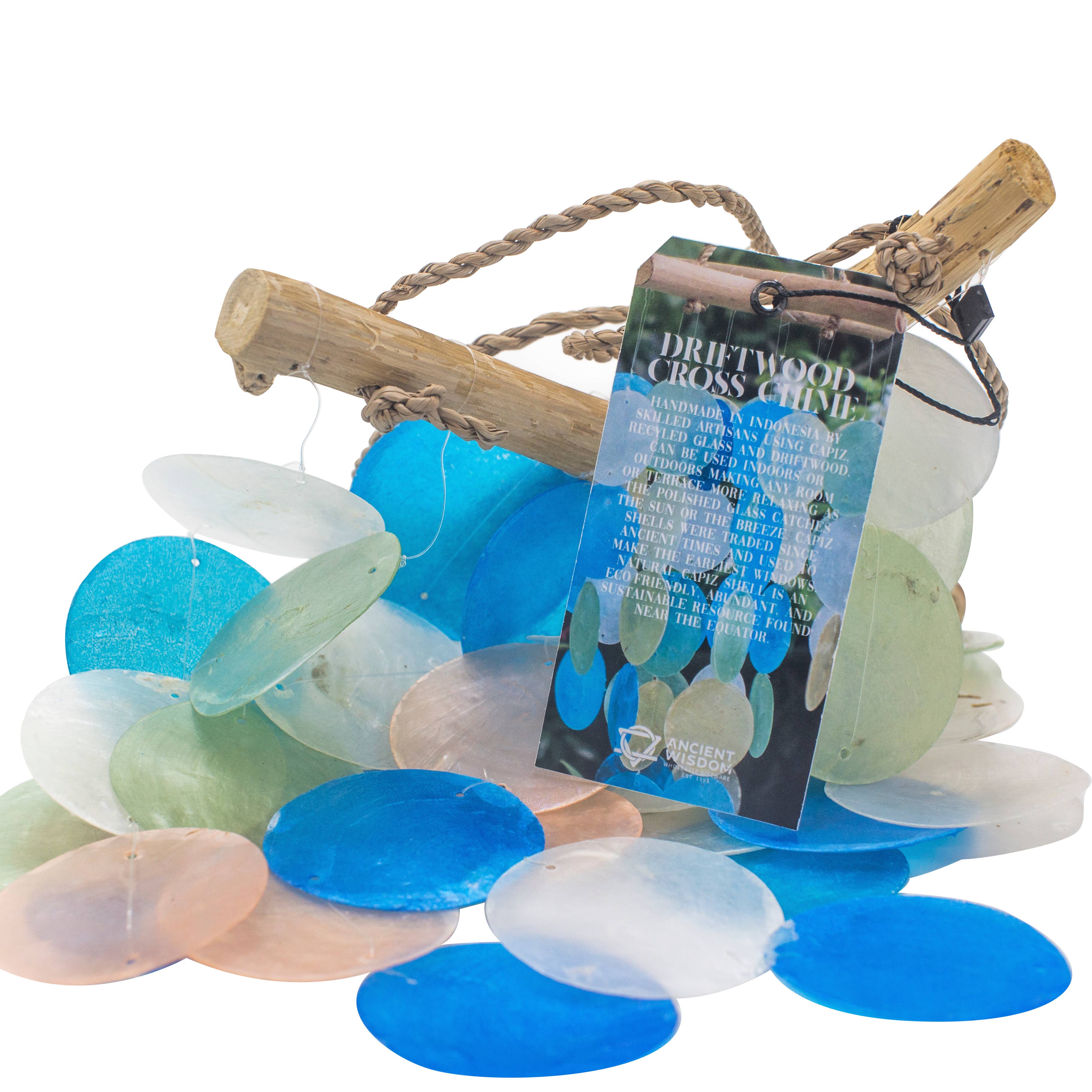 AWGifts Europe - Wholesale Wind Chime - Blue & Pearl Driftwood Cross Chime2