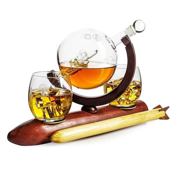 The Wine Savant / Khen Glassware - Wholesale Decanter - Rocket Whiskey Decanter Set, Solar System With Planets Globe