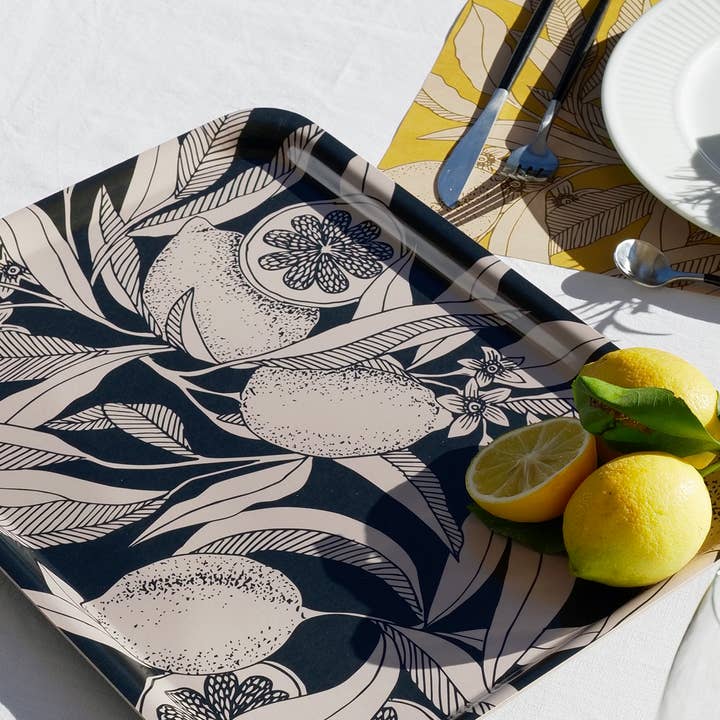 Le cerisier blanc - Wholesale Serving Tray - Rectangular tray "Lemons" - 30x40 cm1