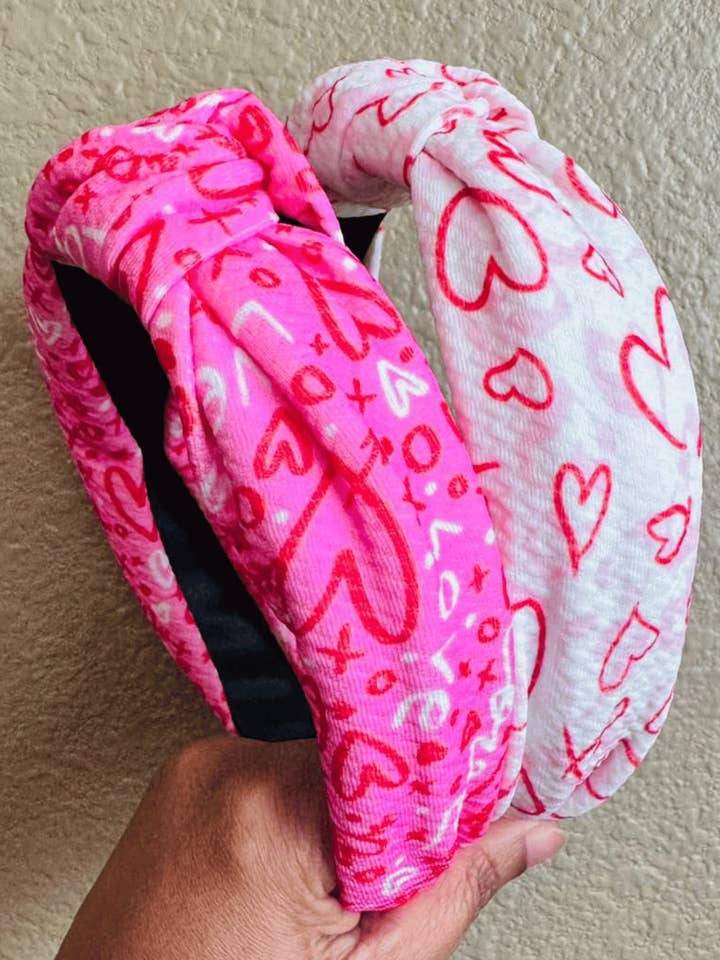Pink & White Heart Printed Headbands Set of 2-W for wholesale by Swaary