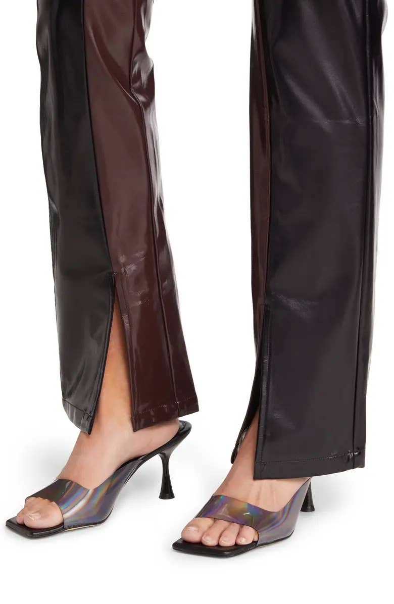 Brown Black Noor High Shine Faux Leather Pants for wholesale on Faire3