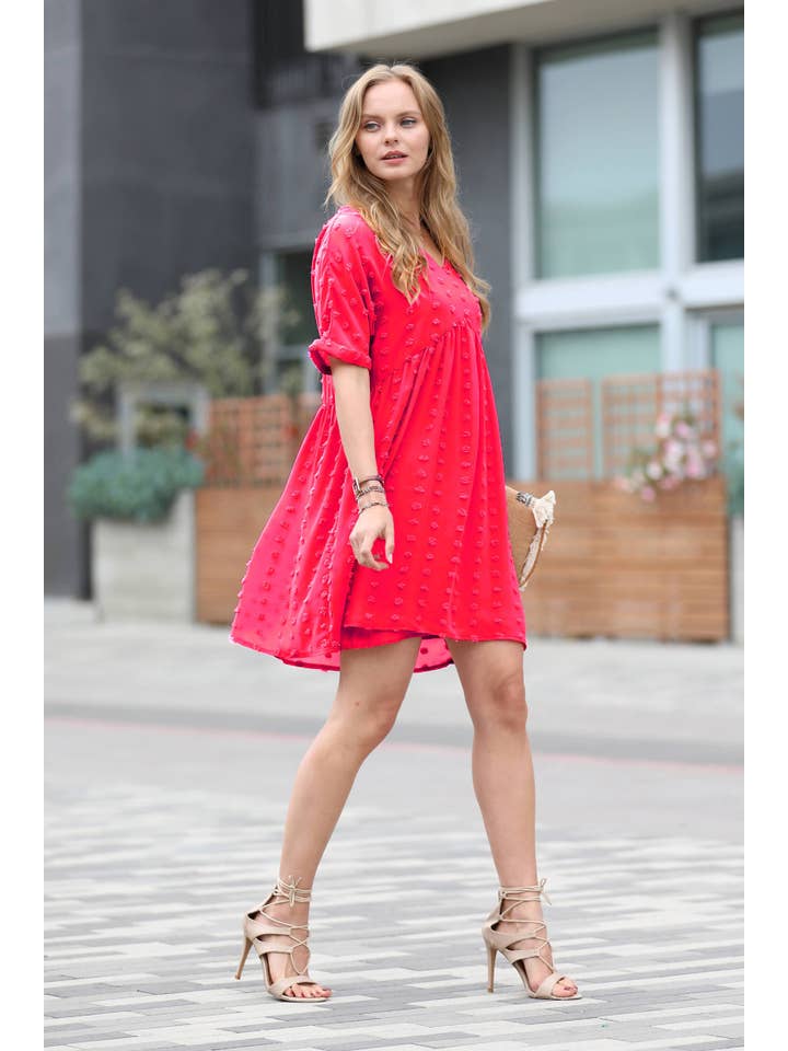 42POPS - Wholesale Dress - Women's - ...SI-24057 Swiss Dot Babydoll V Neck Dress
