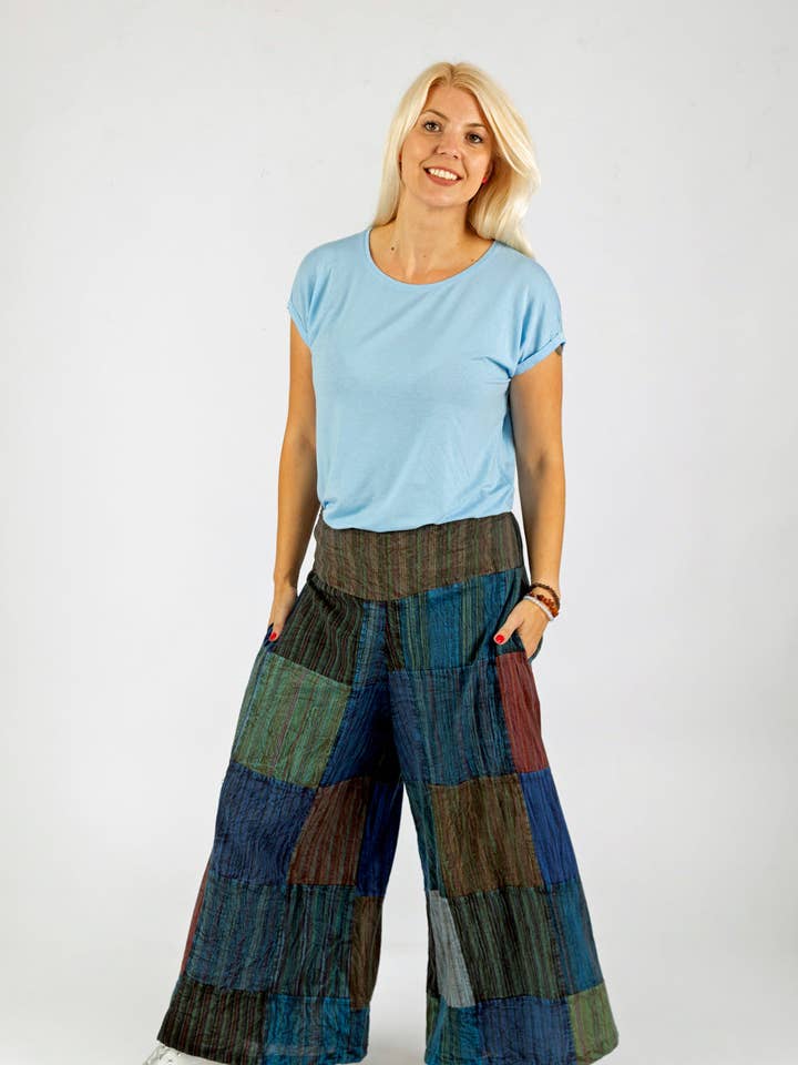 Ivy patchwork flared trousers for wholesale by Wicked Dragon Clothing