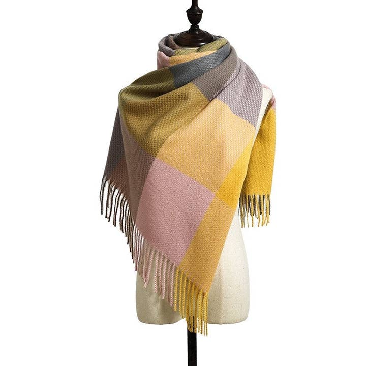 ShieldChic - Wholesale Scarf - Women's - British Style Imitated Cashmere Plaid Tassled Shawl Scarf1