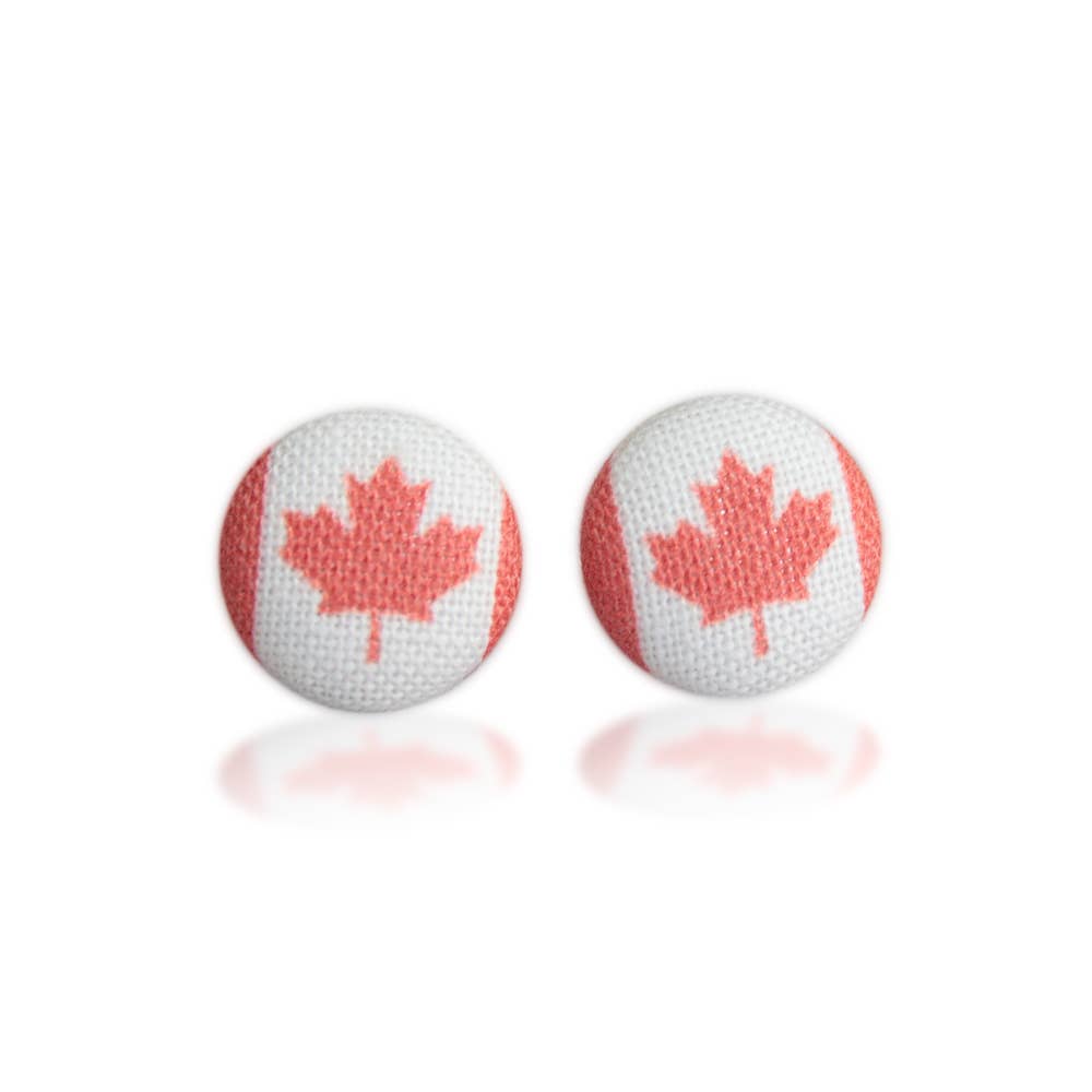 Rachel O's - Wholesale Stud/Post Earrings - Canadian Flag Maple Leaf Fabric Button Earrings4
