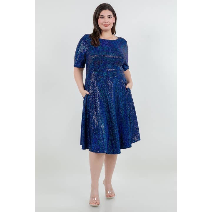 VESTIDO MIDI DE PUNTO TRANCE TALLA GRANDE DE MANGA CORTA CON BOLSILLOS para venta al por mayor de The Curve LA