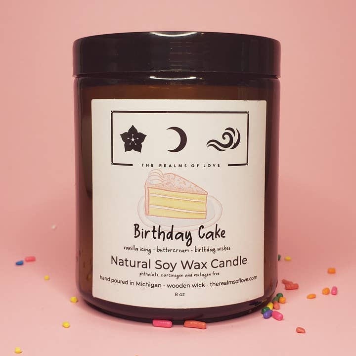 Birthday Cake Soy Candle for wholesale by The Realms Of Love