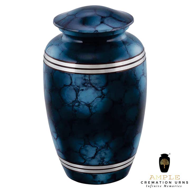 Urna de Cremación de Mármol Azul Medianoche con Triple Banda Plateada para venta al por mayor de Ample Cremation Urns