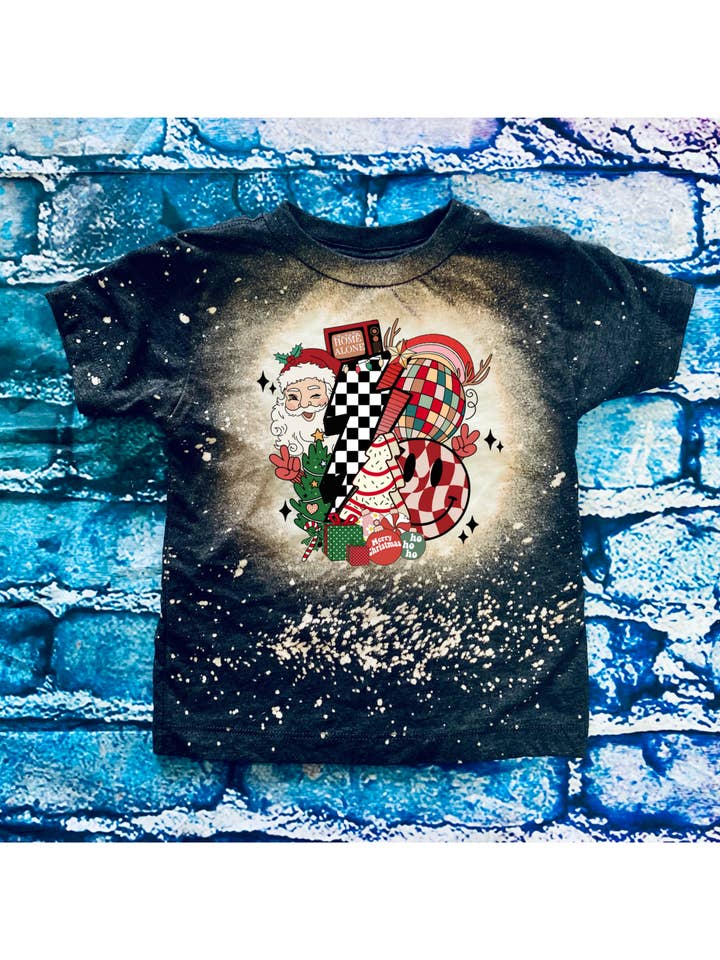 Tiny trendz teez – wholesale Screen-printed t-shirt – Kids – Retro christmas bleached kids tee