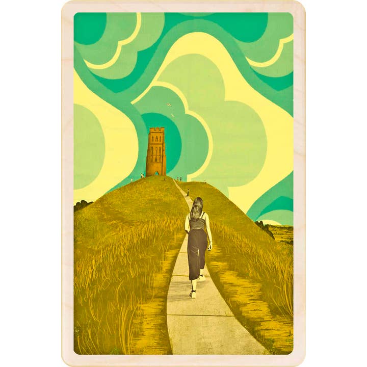 THE WOODEN POSTCARD COMPANY - Wholesale Postcard - SOMERSET GLASTONBURY TOR wooden postcard, wooden magnet