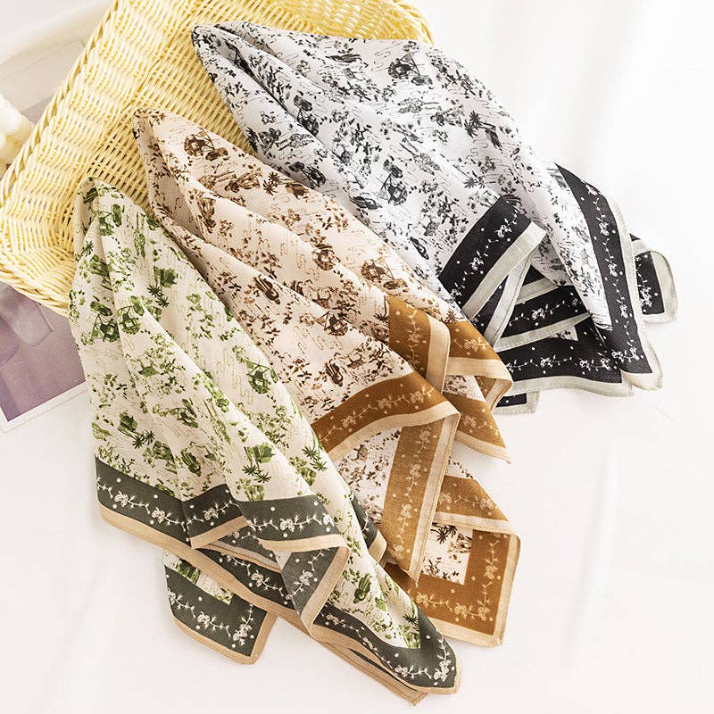 Funkyrel® Atzbranding Limited – wholesale Scarf – Women's – Scarvii - Sweet Floral Print Small Square Scarf6