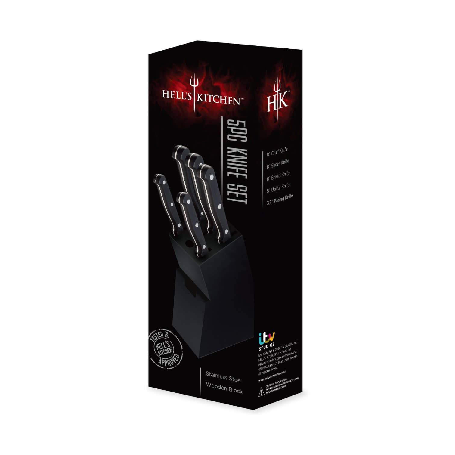 Black Hell's Kitchen 5-Piece Knife Set with Block for wholesale on Faire1
