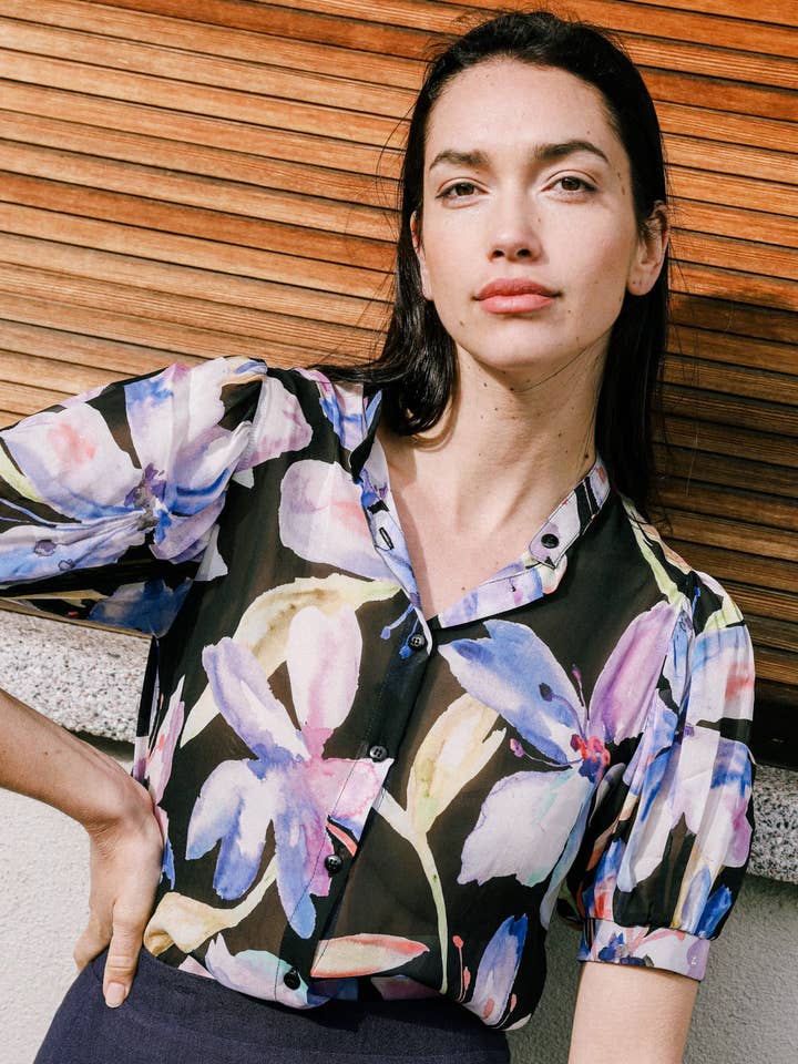 Black Magnolia blouse for wholesale by Avani Apparel