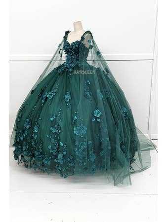 Chicas - Wholesale Gown - Women's - Flower Quinceanera Dress With Split Cape CHF3018