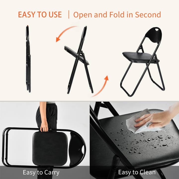 39F Inc. - Wholesale Folding Chair - Black Folding Chair with PVC Seat & Back