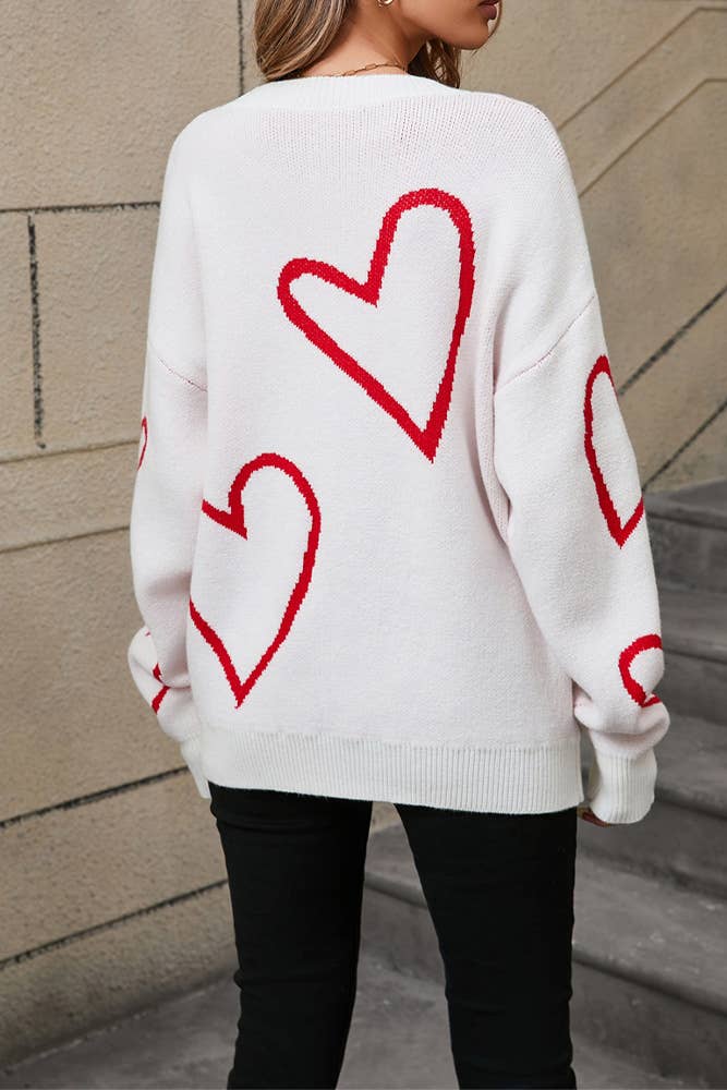 UNISHE - Wholesale Knit Sweater - Women's - Heart Valentine's Day Color Block Pullover Sweater JYYS2334