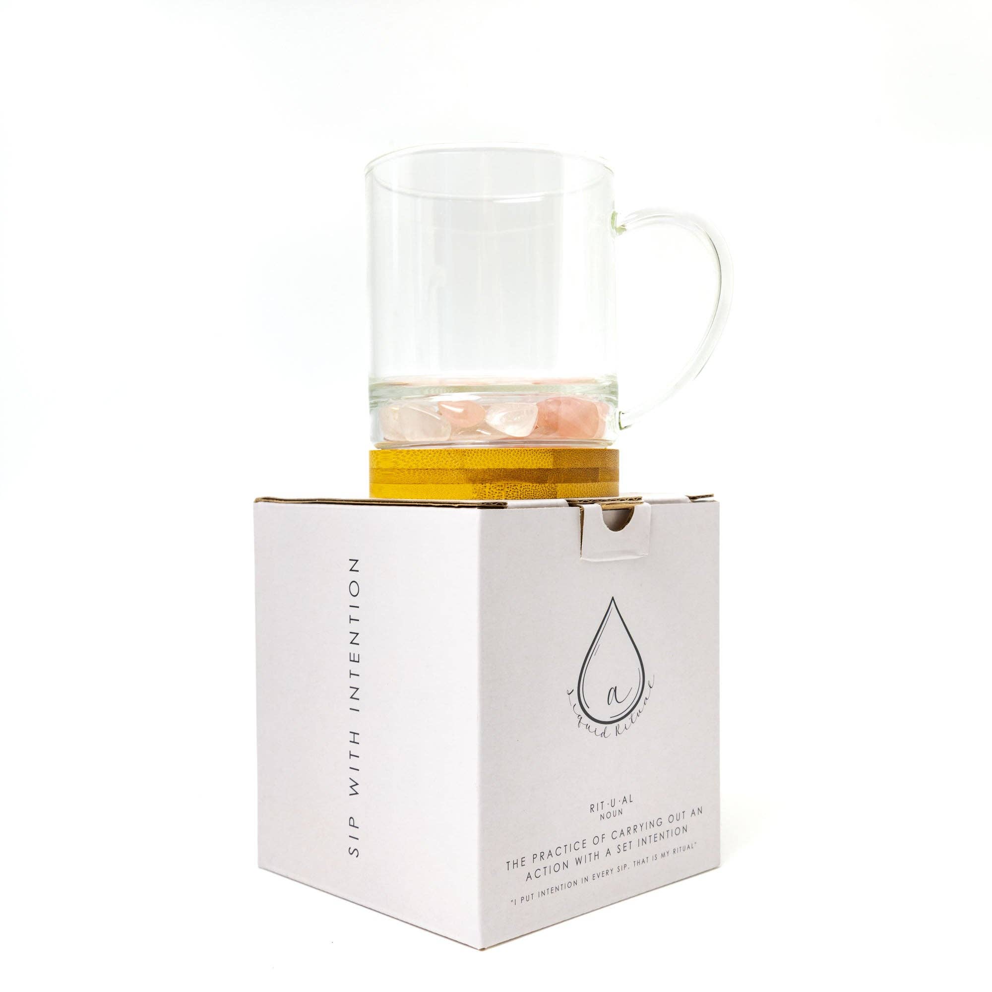A Liquid Ritual - Wholesale Meditation Supplies - Crystal Infused Mug with Rose Quartz & Clear Quartz Crystals3