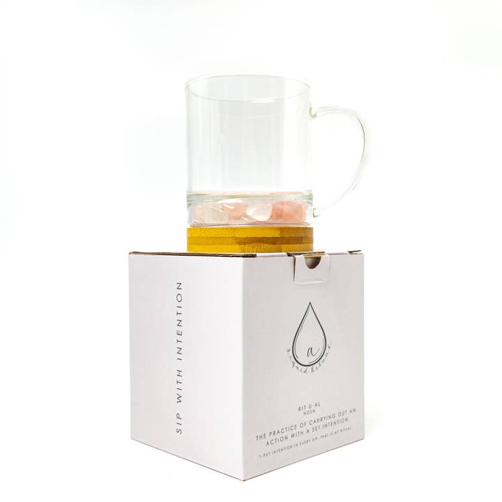 A Liquid Ritual - Wholesale Meditation Supplies - Crystal Infused Mug with Rose Quartz & Clear Quartz Crystals3