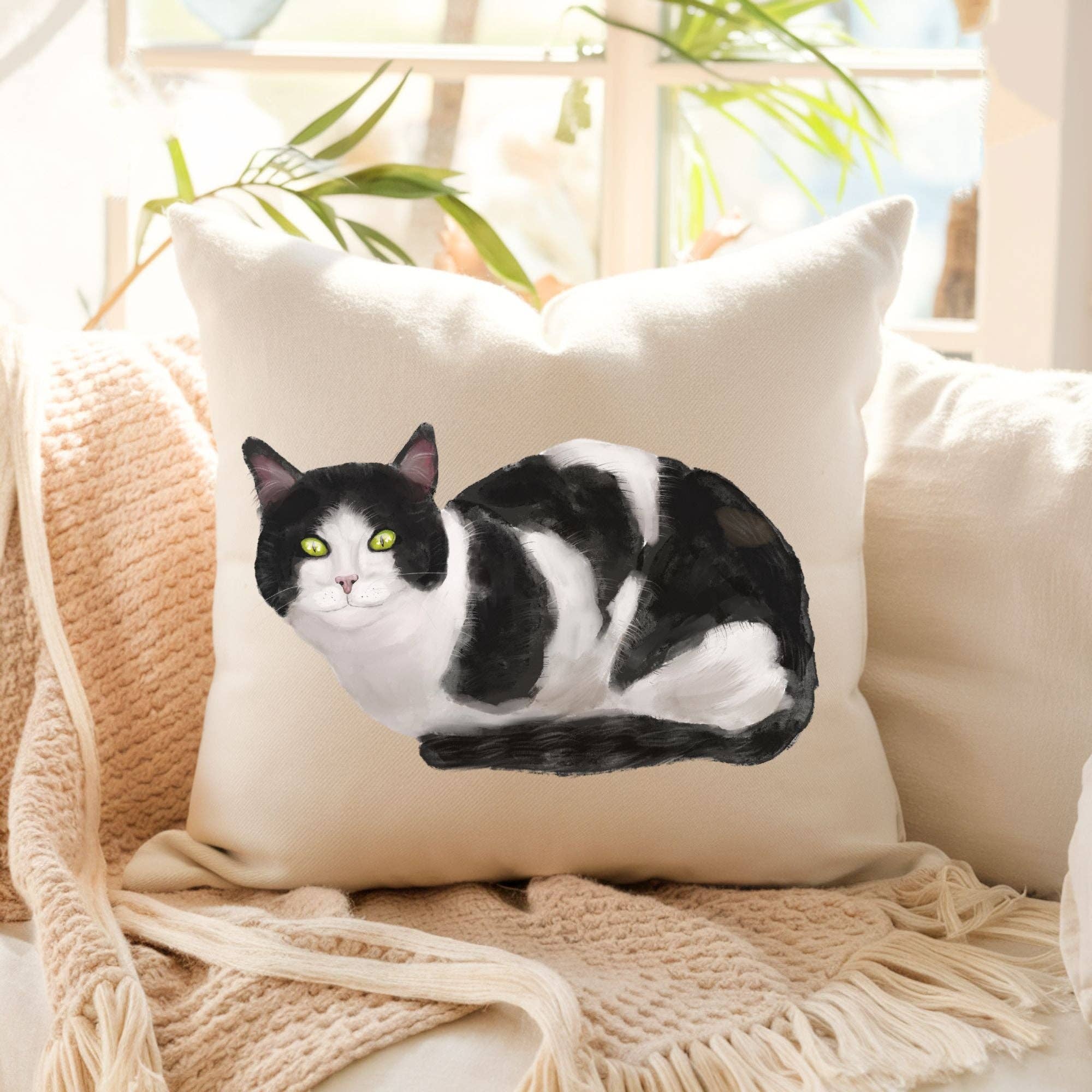 MerikaArt - Wholesale Throw/Decorative Pillow - Black and White Cat Pillow1