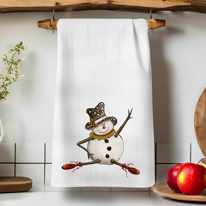 Snowman Holiday Waffle Weave Kitchen & Hand Towel for wholesale by Fernville Creations