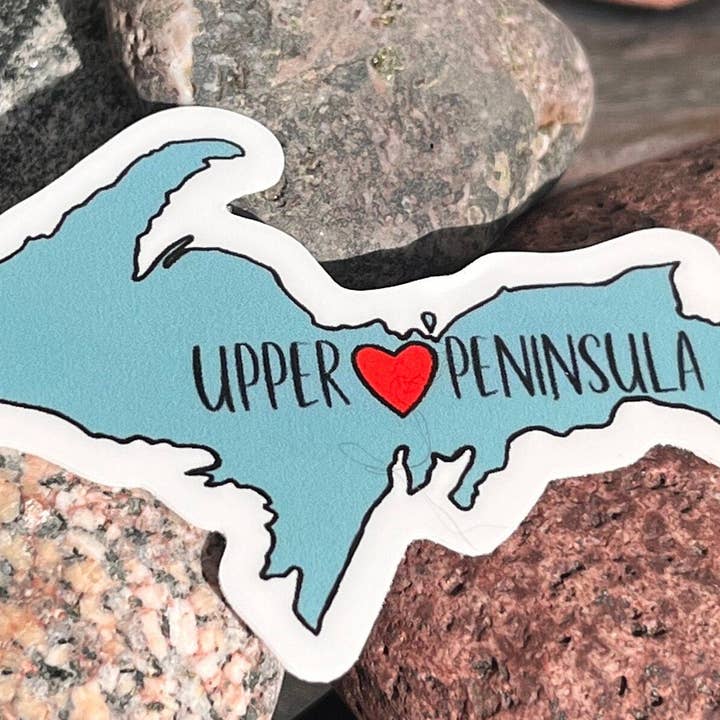 Upper Peninsula Michigan heart vinyl sticker 2 sizes for wholesale by Love Grace & Hope