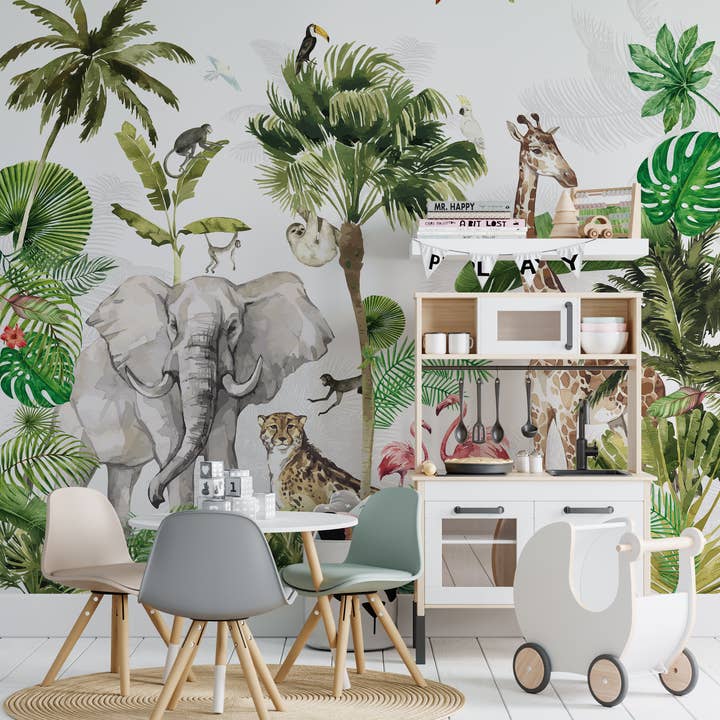 Walloha - Vendita all'ingrosso Carta da parati - Carta da parati Jungle - JUNGLE PLAYTIME - Sfondo per bambini5