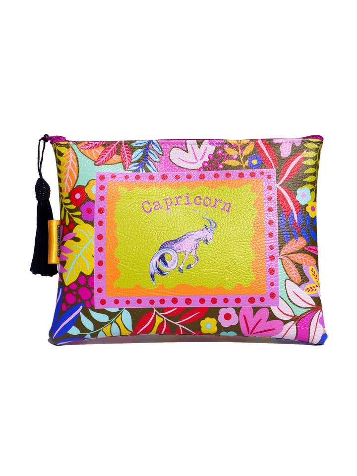Capricorn vegan leather makeup bag for wholesale by Lousurfacepattern