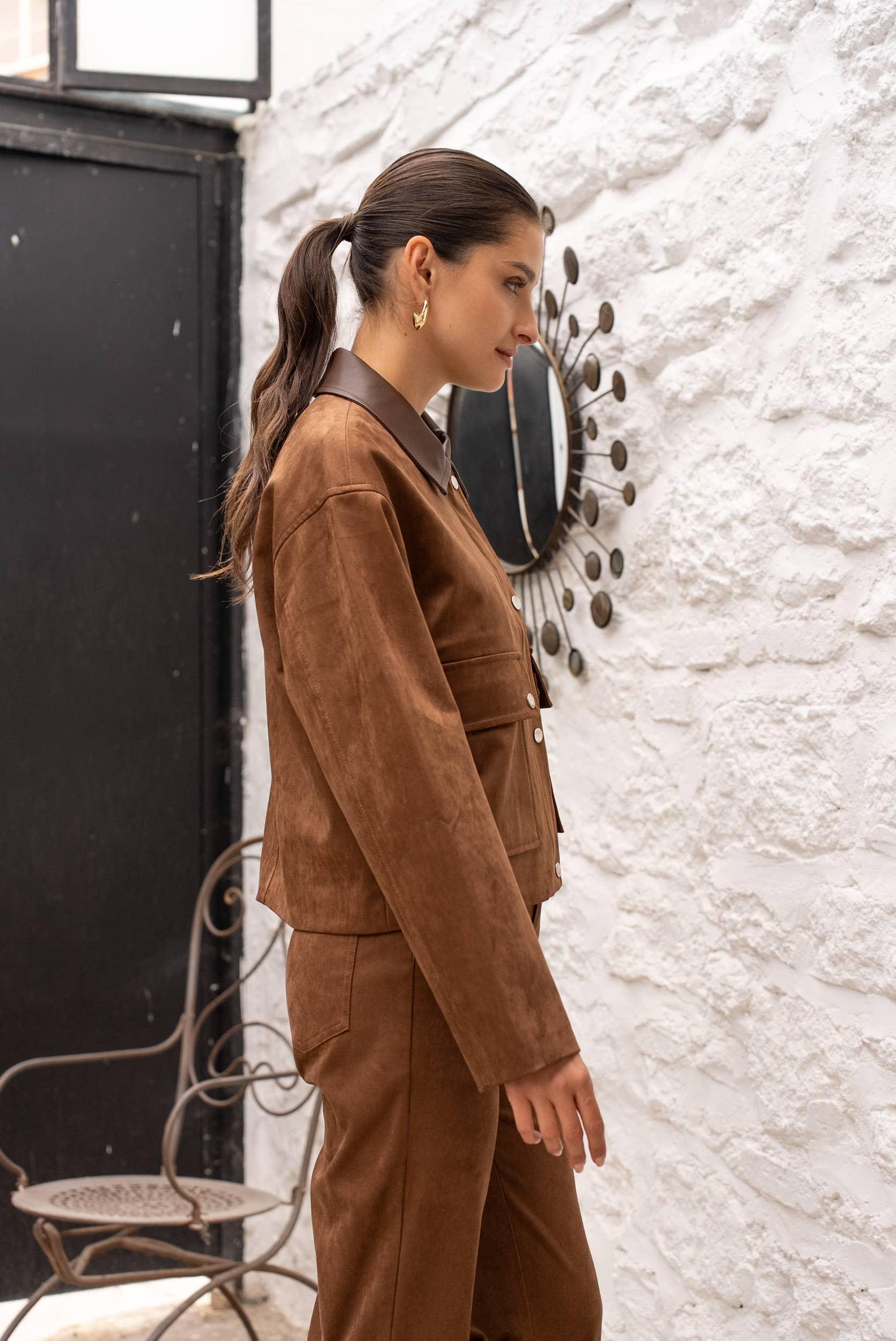 Attentif Paris - Wholesale Jacket - Women's - Short suede jacket with contrasting faux leather collar8