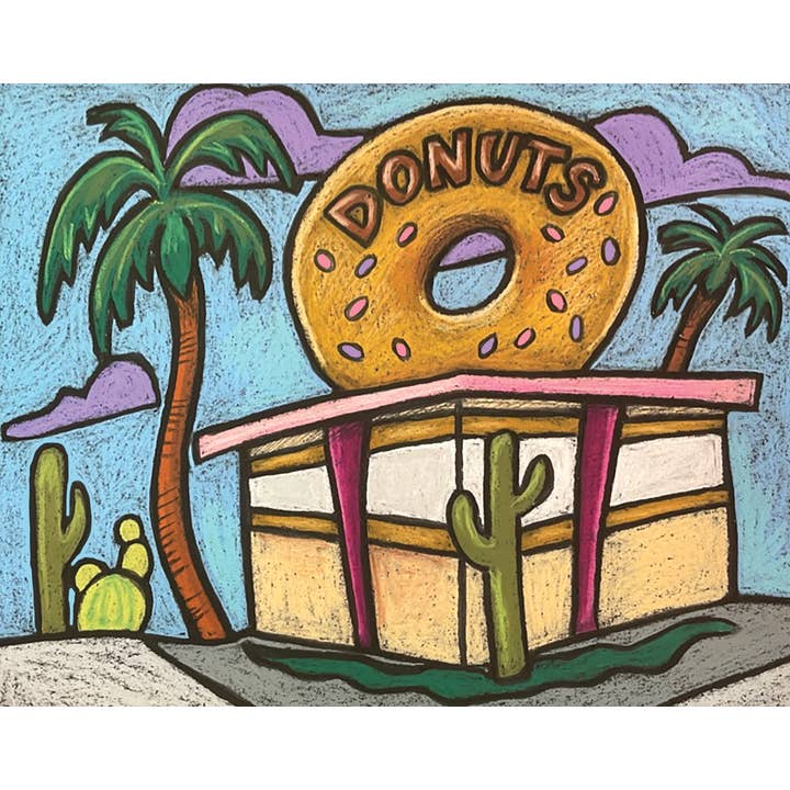 Cartão Donut Shop - Califórnia, meados século, deserto, cactos por atacado de Kerry Quinn's Kitsch