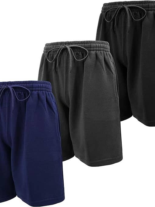 3 Pack Men's Cotton Fleece Drawstring Shorts for wholesale by I-Wear Brands