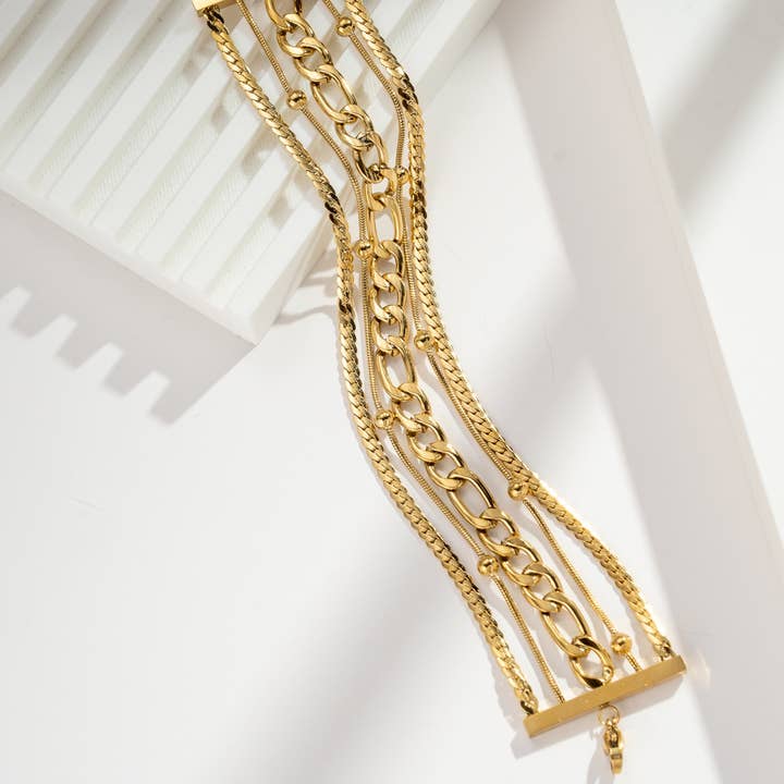 COSMOS - Wholesale Link & chain bracelet - Multi-chain stainless steel bracelet with rectangular bars1