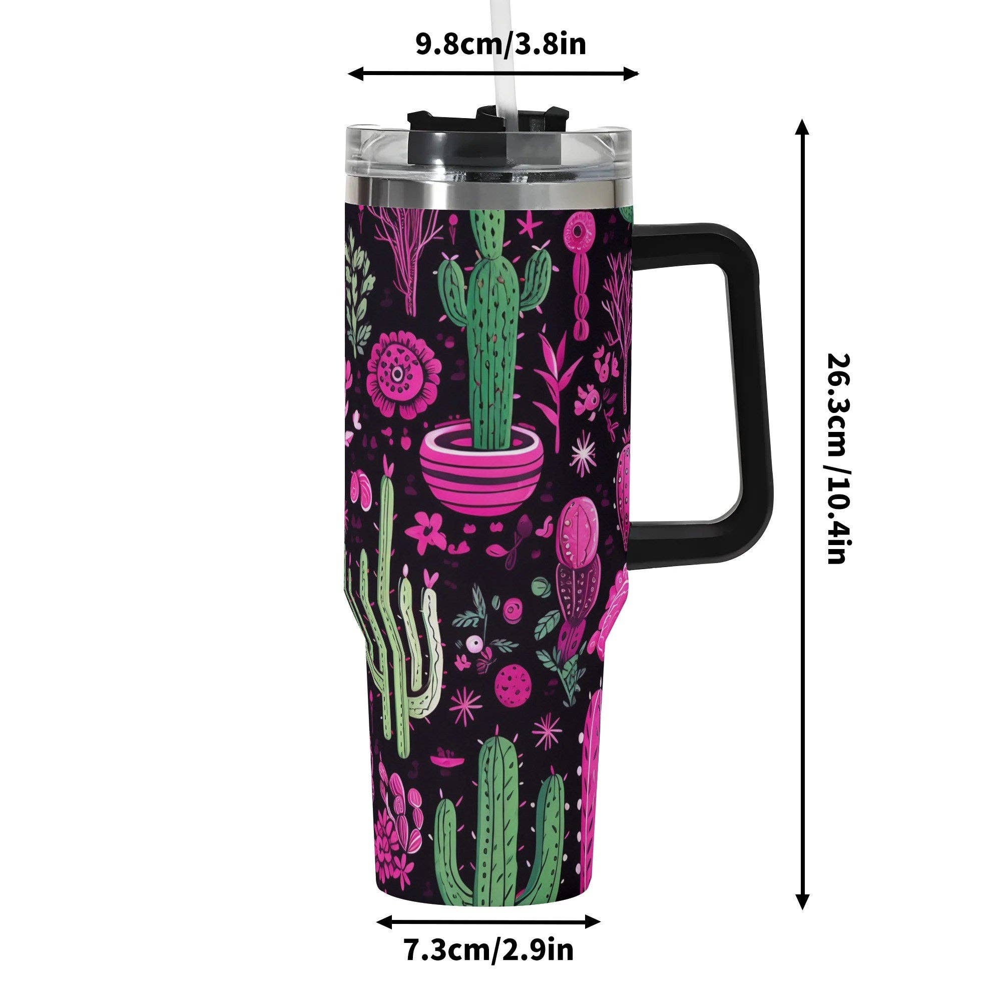 Grassy Creek Designs - Wholesale Insulated Mug/Tumbler - Neon Desert Blooms 40oz Stainless Steel Tumbler With Handle and Straw6