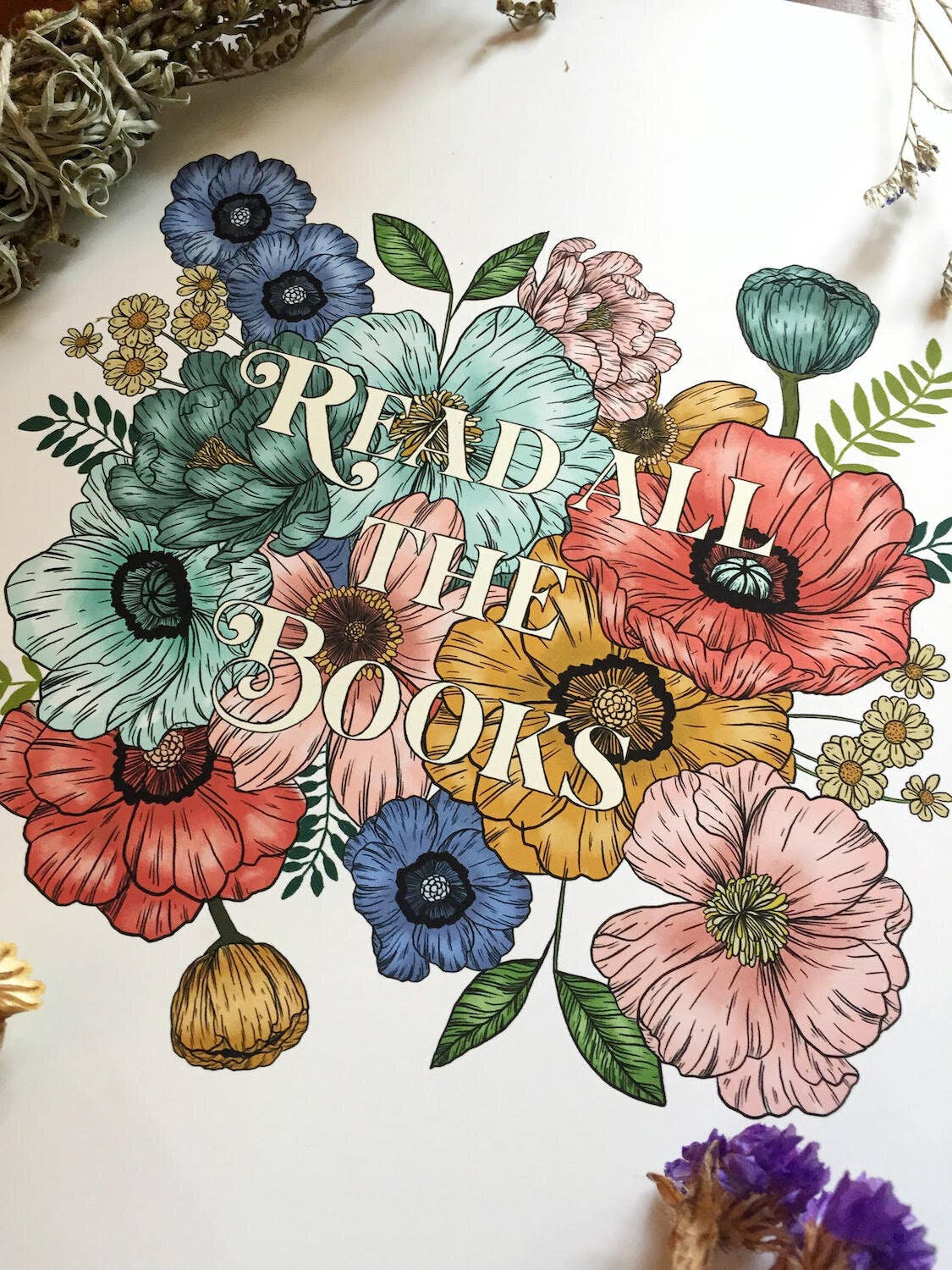 Marika Paz Illustration – wholesale Art print – 8.5 x 11 Read all the Books Art Print1