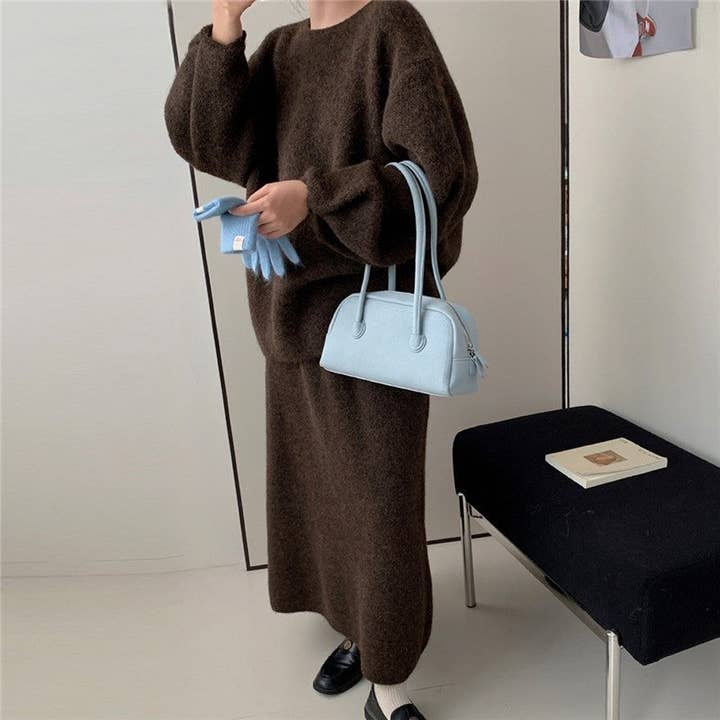 kycozy - Wholesale Top & Skirt Set - Women's - Reversible Knit Two-Piece Set Button Front Cardigan With Long Skirt2