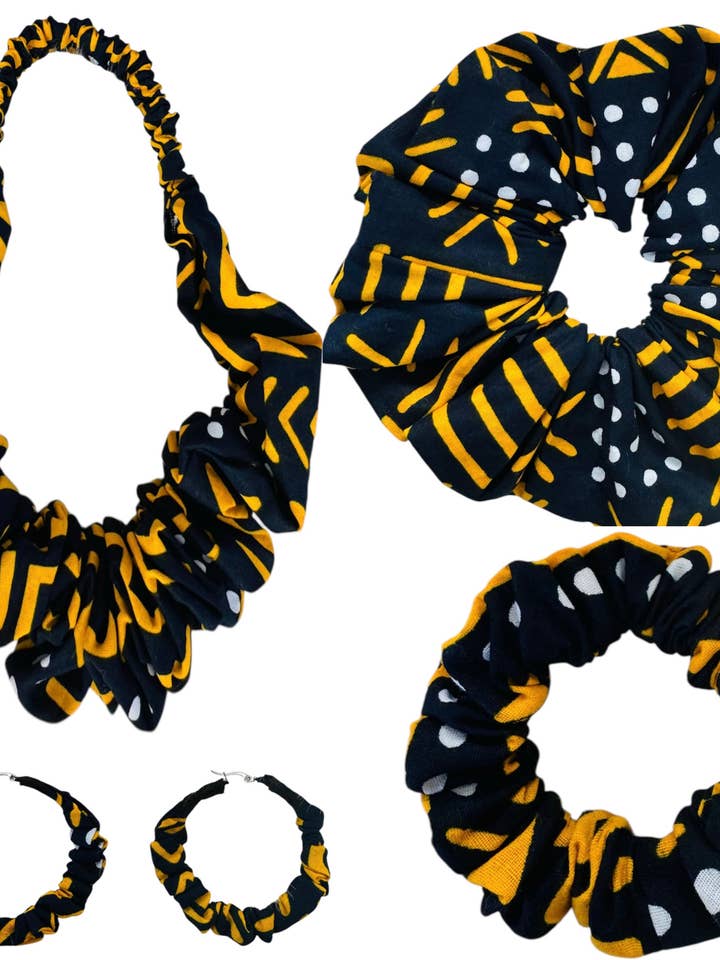 4-in-1 Ankara Accessory Set – Scrunchies, Headband & Earring for wholesale by DeNob creations