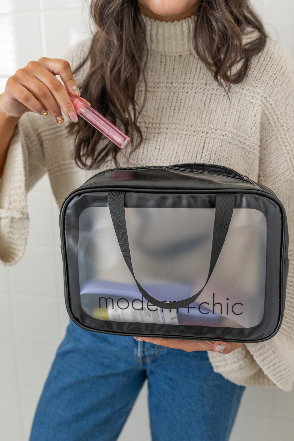 modern and chic - Vente Trousses de maquillage/cosmétique - Ensemble de 6 sacs de concert cosmétiques transparents Rhode2