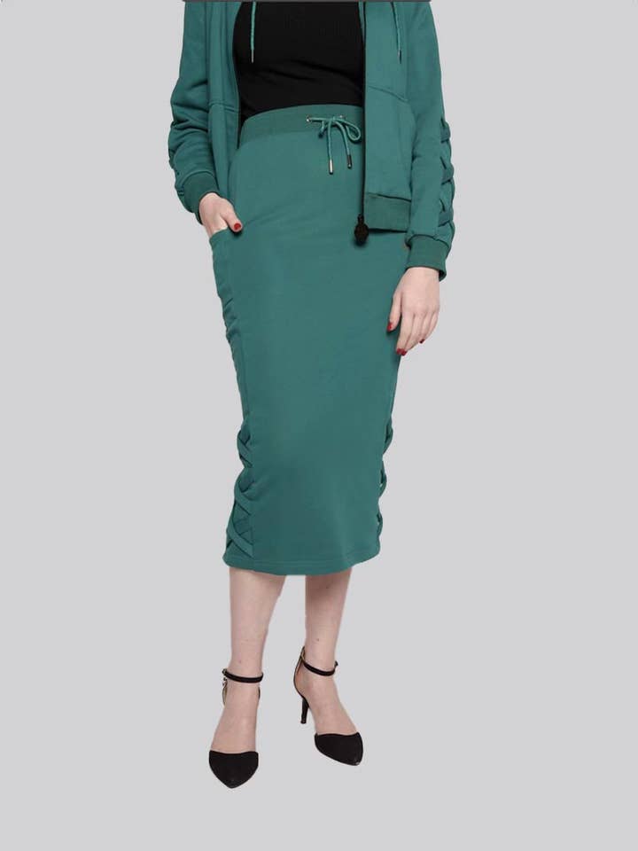 FSKT-004: LATTICE SKIRT (TEAL) for wholesale by JONIMA