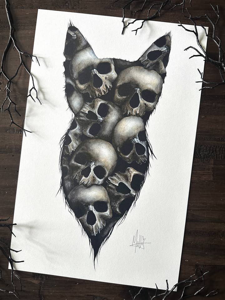 Kunstdruck "Katze der Schädel" für den Großhandel von Mallory Hart Art