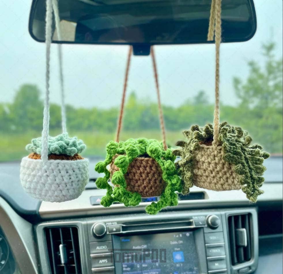TOMOPOD LLC - Wholesale Car Decorative Charm - Unisex - Crochet Succulent Plant Car Hanging Plant Crochet Car Plant1