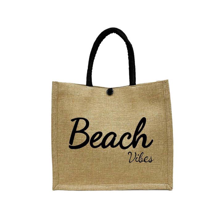 Cap Zone - Wholesale Beach Bag - Beach Vibe Burlap Box Tote Beach Bag
