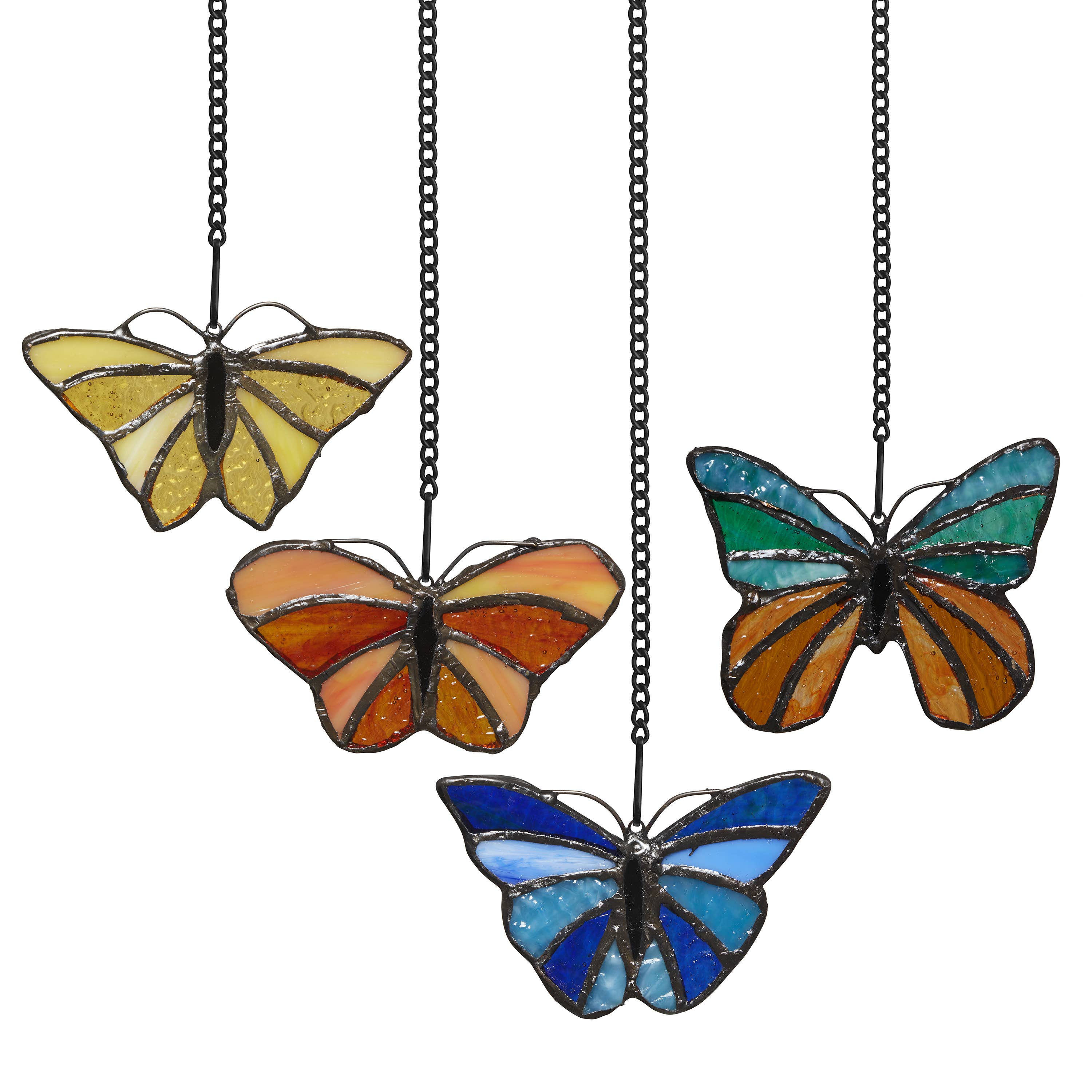 River of Goods - Wholesale Suncatcher - 3.2"H Butterfly Kaleidoscope Stained Glass Window Panel Set8