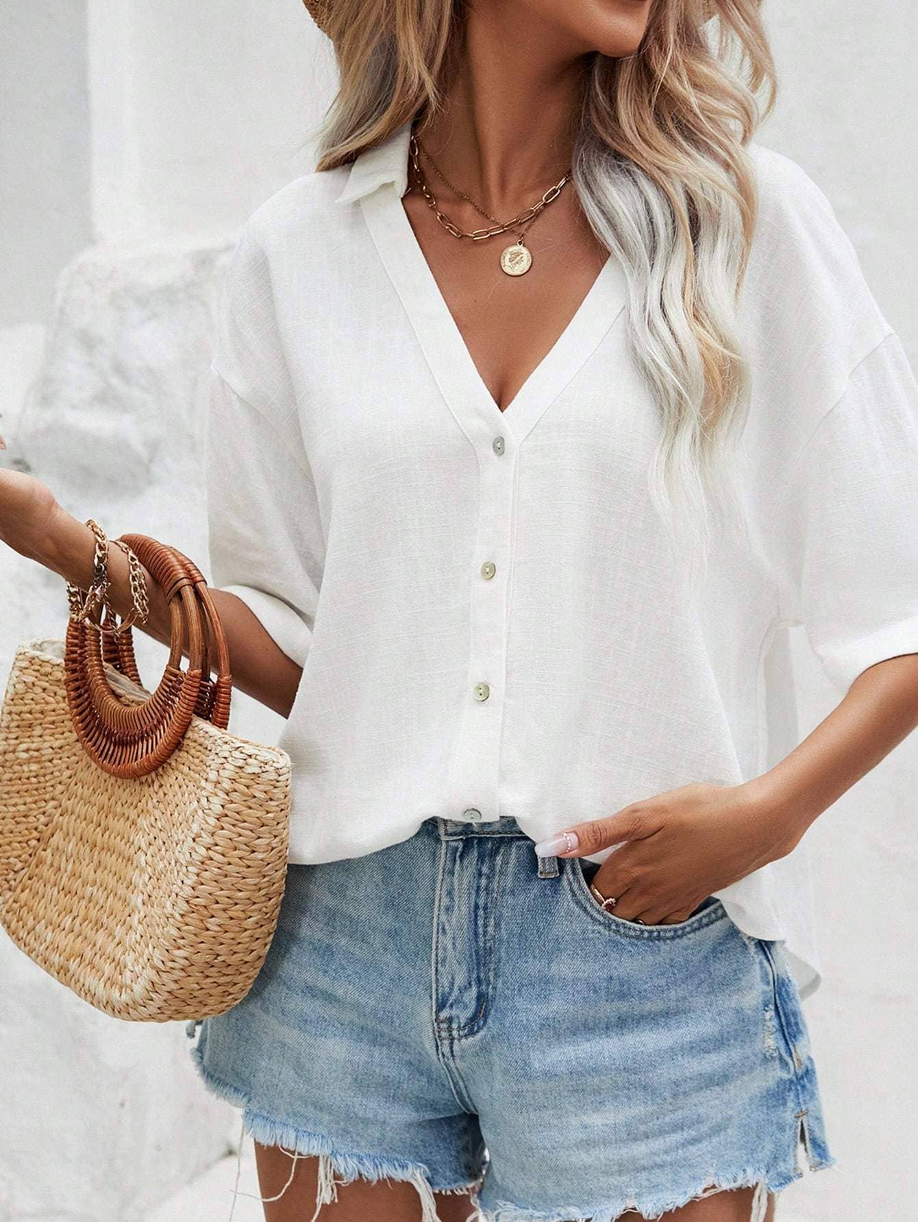 Flarix - Wholesale Button Down Shirt - Women's - shirt navy blue top office wear casual women shirt8