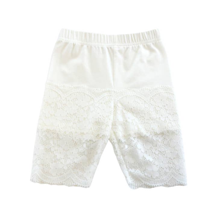 S15 13063 WHITE Lace Hem 3/4 Leggings for wholesale by Doe a Dear
