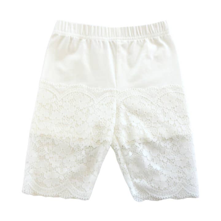 S15 13063 WHITE Lace Hem 3/4 Leggings for wholesale by Doe a Dear