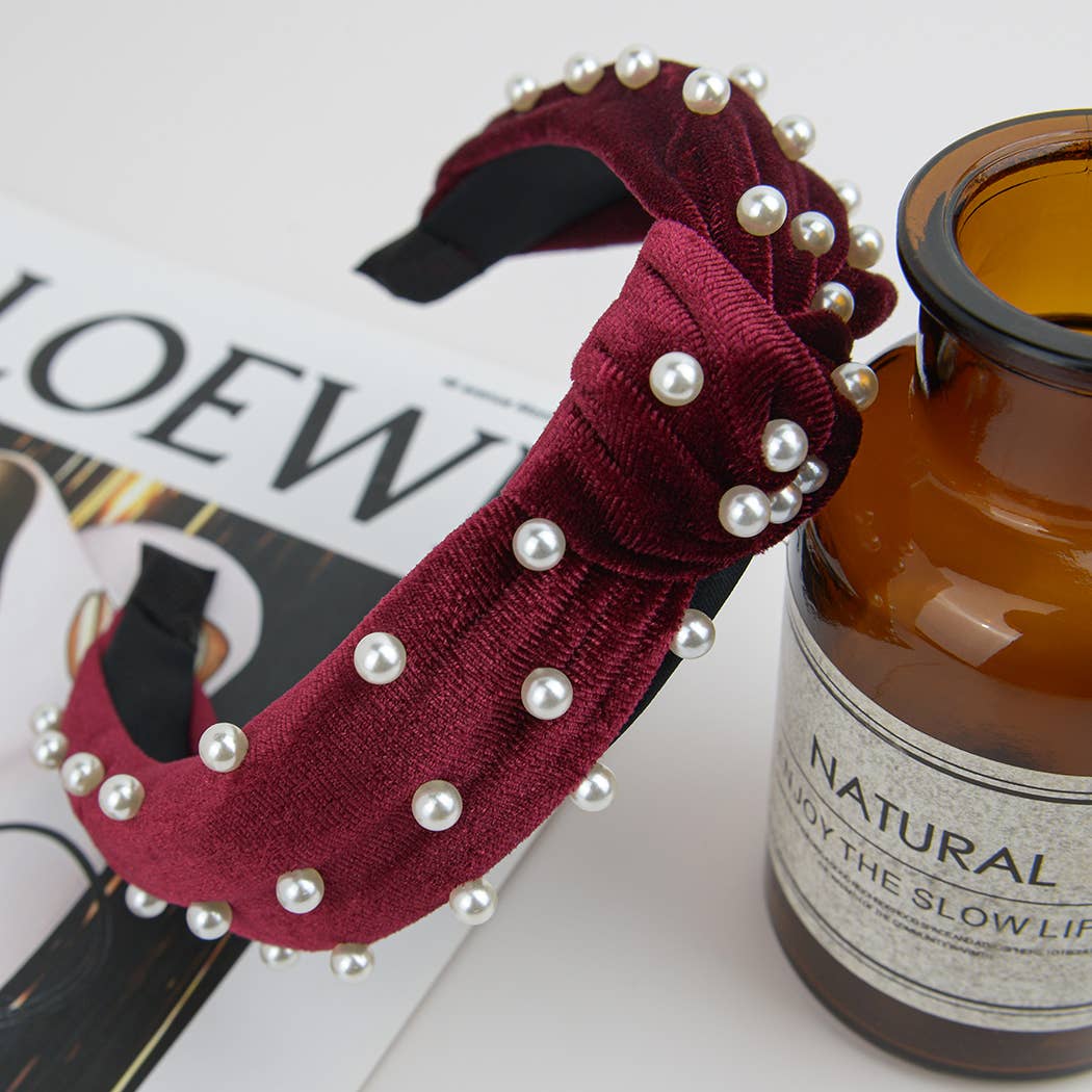 TheDivaSoap - Wholesale Fashion Headband - Women's - Flannel Embellished Knotted Beaded Pearl Headband2