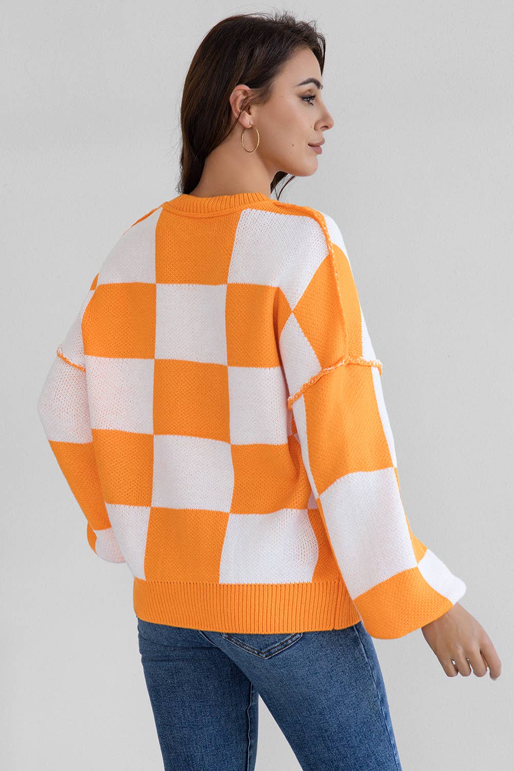 LA Society - Vente Pull en maille – femme - Pull à manches bishop à carreaux LAS (S-XL)8