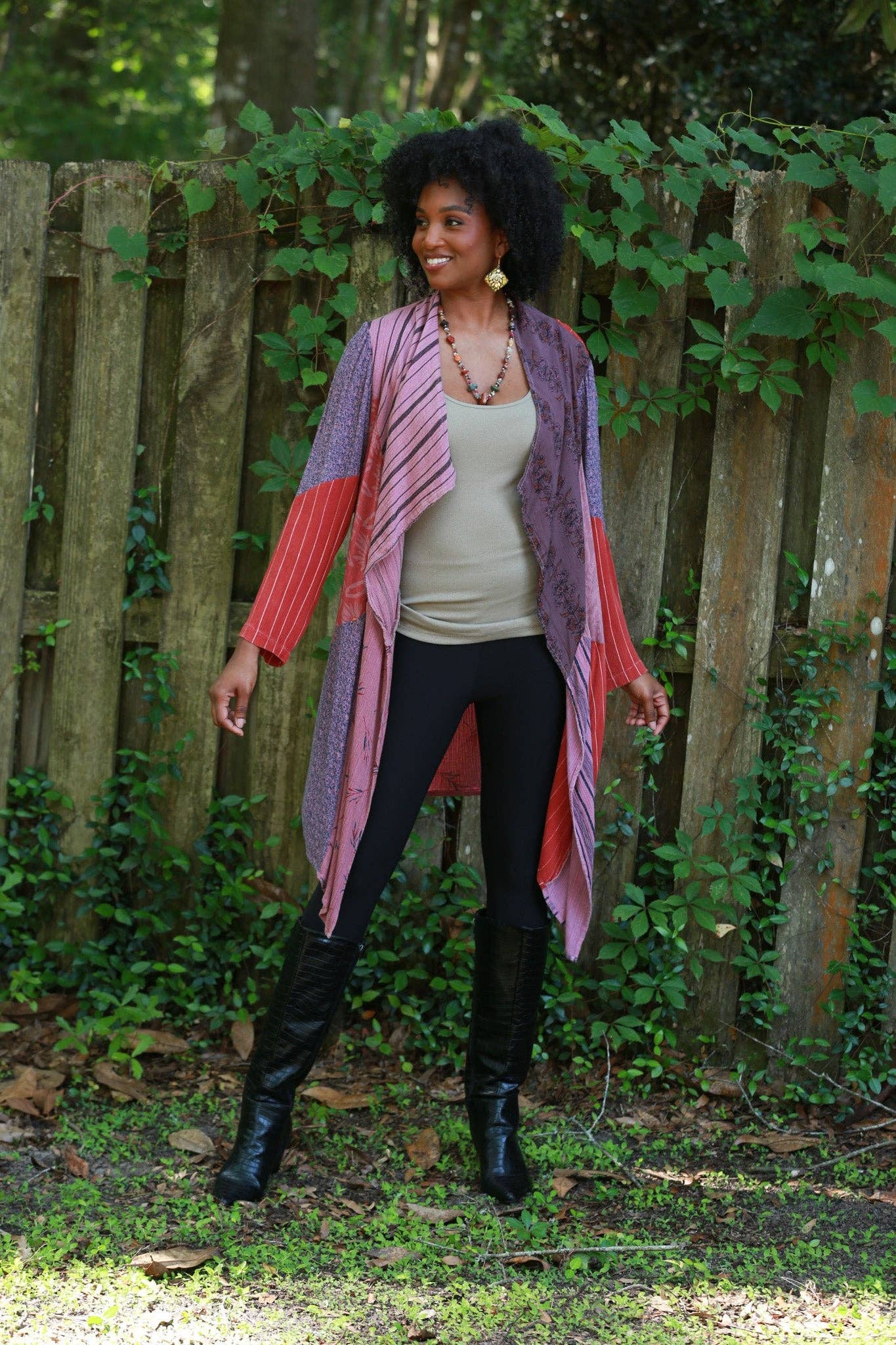 Sacred Threads - Vente Cardigan – femme - Cardigan Rustique Patchwork Prune (Rêve Tissé Sauvage)2