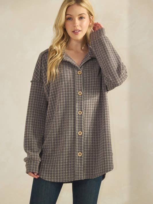 T6879HE15-Hemdjacke mit Knopfleiste und klassischem Kragen im Karo-Muster für den Großhandel von Sunday Morning